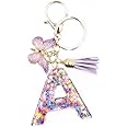 jtkdxqs Letter A-Z Keychain Purple Tassel Butterfly Key Ring for Women Backpack Handbags Pendant