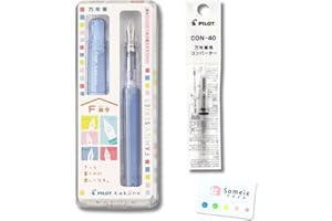SOMEIE Fountain Pen Set CON-40 Converter & Kakuno Fine Nib with Black Ink Cartridge & Sticky Notes – Refillable Ink System, For Beginners, Calligraphy (Blue FKA-1SR-KPL-F)