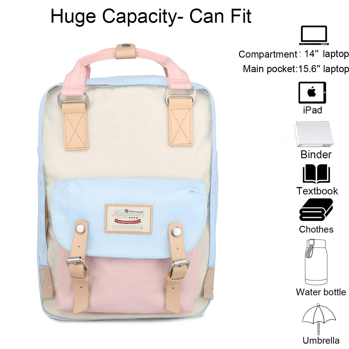 Himawari School Waterproof Backpack 15 Inch College Vintage Travel Bag for Women, 14 Inch Laptop Compartment for Student (HM-38#)