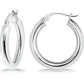 Sterling Silver Polished Finish Round-Tube Hoop Earrings 3mm Wide 15mm-30mm Diameter