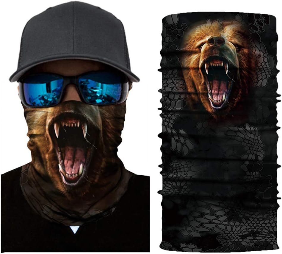 3D Animal Seamless Bandana Rave Face Mask Dust Wind UV Protection Scarf Sports Headwear Neck Gaiter Balaclava for Men,Women