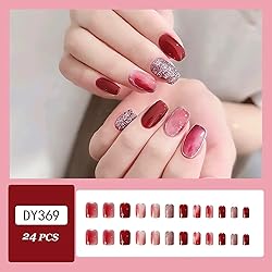 RIICFDD Red Press on Nails Short Square Shape Fake