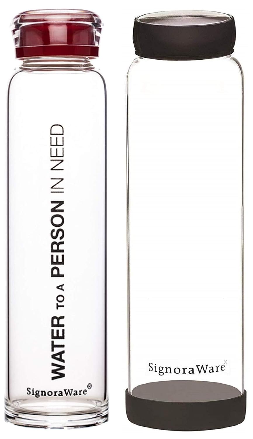 Buy Signoraware Aqua Time Borosilicate Glass Bottle, 390ml, Multicolour