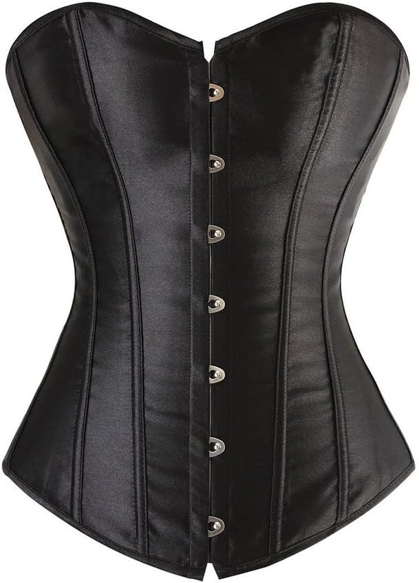 BLFWomen Satin Plain Pure Black Bustier Top Burlesque Basque Shaper Boned Corset