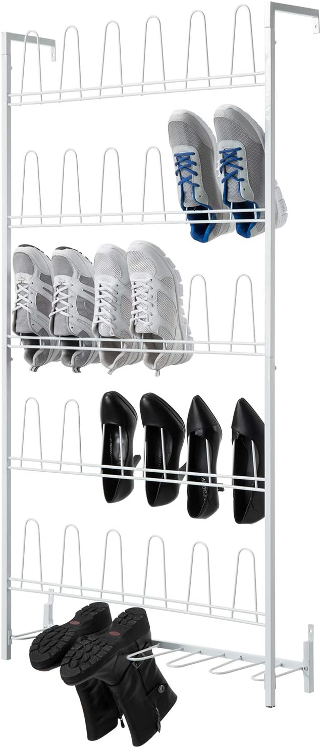 wall shoe organizer on Amazon Com Mygift 18 Pair Wall Mounted Entryway White Metal Shoe Boots Organizer Rack Stand Home Kitchen