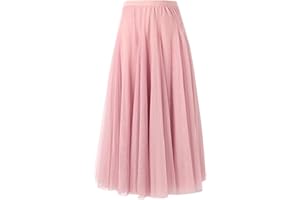 SANGTREE Women's Tulle Skirts Elastic High Waist A-Line Layered Tutu Mesh Flowy Skirt