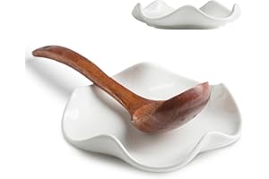 Cormomu Spoon Rest for Stove Top, 5.2" Ceramic Spoon Holder for Kitchen Countertop, Coffee Spoon Rest, Large Cooking Spatula Holder for Spoons, Ladles or Tongs, Housewarming Gifts, White