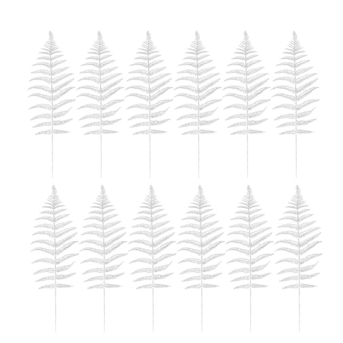 NUOBESTY 12pcs Artificial Leaves Simulation Glitter Christmas Decorative Leaves Plastic Shrubs Centerpieces Arrangements For Xmas Festive (Silver)