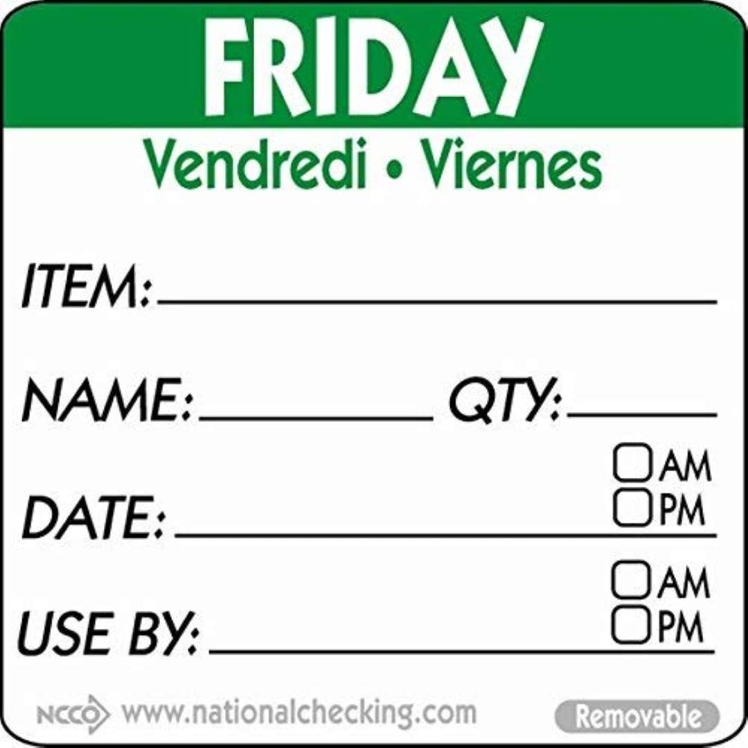 Genware NEV-RIDU2205R Day Label, 50 mm, Friday Removable (Pack of 500)