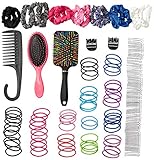 Stylin Hair Accessories Set for Women - Contains 180 Essential, Premium Hair Care Accessories - Hair Ties, Claw Clips, Hair Scrunchies, Bobby Pins, Detangling Brush, Shower Comb, Paddle Brush & More