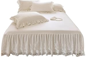 Ruffle Bed Skirt, 3 Layer Lace Bed Skirt for 59x79 Inch 16 Inch Drop Wrap Around Elastic Band