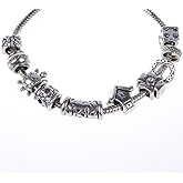 RUBYCA Tibetan Silver Color Loose Charm Beads and 1pcs European Charm Bracelet 8.3 Inch