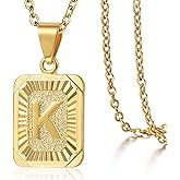 Trendsmax Rectangle Initial Letter Pendant Charm for Mens Womens Gold Plated Capital Letter Pendant Necklace Rolo Chain 18inch
