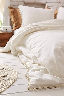 White Pom Duvet Cover Fringed Boho Cotton Twin Comforter
