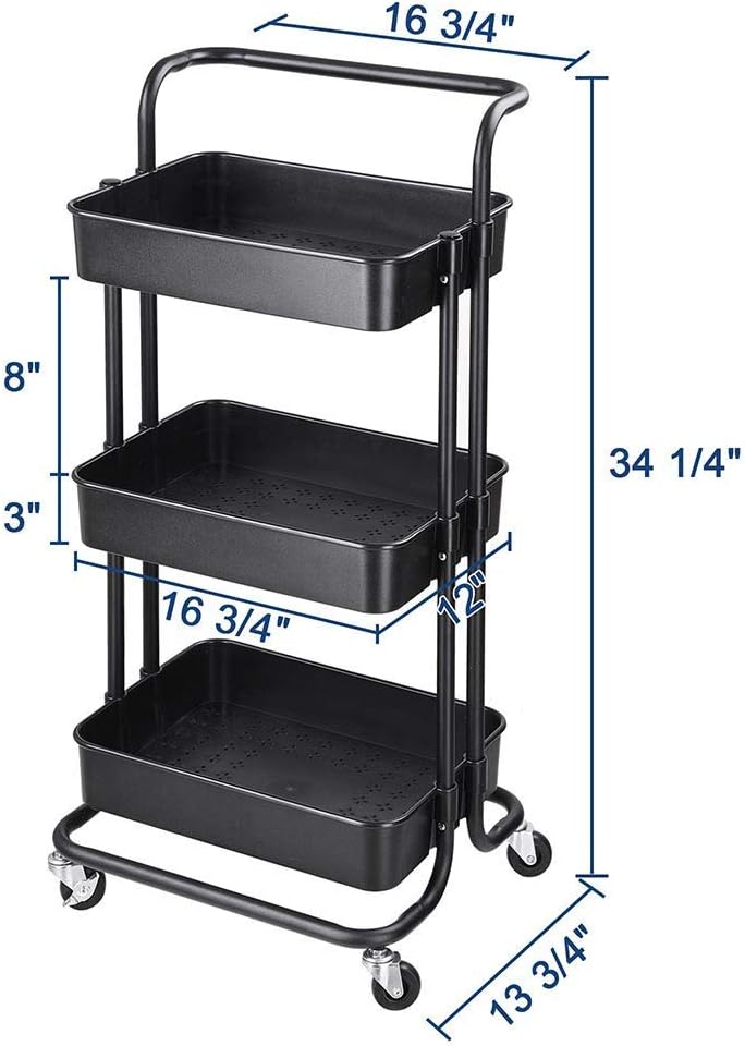 Chi Mercantile Multipurpose Organizer Hair Salon Nail Spa Rolling Utility Trolley Storage Cart with 3 Shelves Workstation (Black): Health & Personal Care