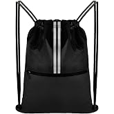 JOYNYON Drawstring Backpack Sports Gym Bag, Draw String Back Bag for Men Women, Lightweight Sackpack with Zipper Pocket, Durable Large Two Tone Black