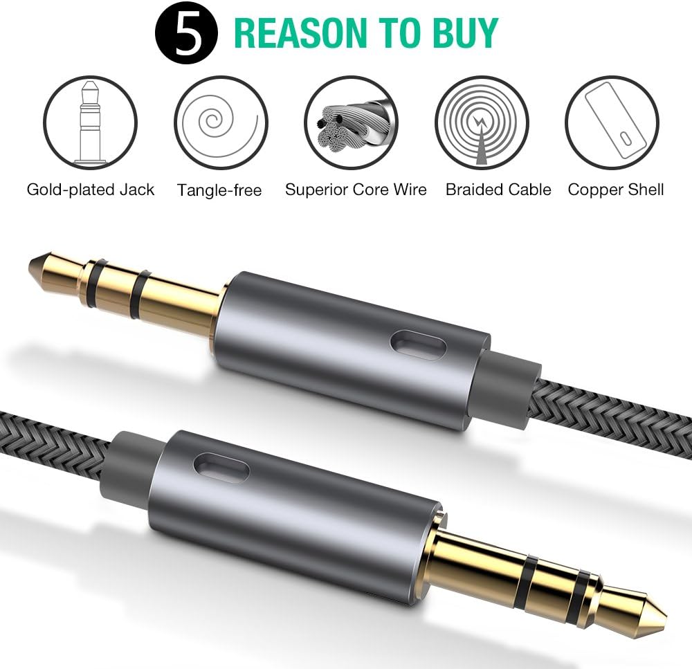 Oldboytech AUX Cable, [2-Pack, 4ft, Hi-Fi Sound] 3.5mm Nylon Braided AUX Cord for Car Compatible with Stereos, Speaker, iPod iPad, Headphones and More: Electronics