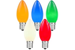Novelty Lights 25 Pack C9 Ceramic Outdoor Christmas Replacement Bulbs, Multi, E17/C9 Intermediate Base, 7 Watt