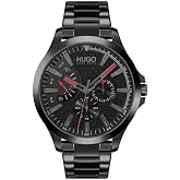 HUGO #LEAP Men's Multifunction Stainless Steel and Link Bracelet Casual Watch, Color: Black (Model: 1530175)