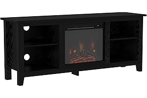 Walker Edison Wren Classic 4 Cubby Fireplace TV Stand for TVs up to 65 Inches, 58 Inch, Black