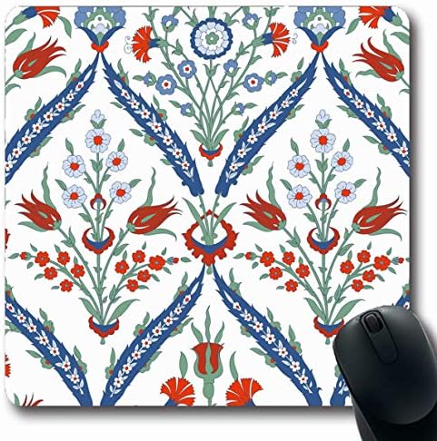 LifeCO Computer Mousepad Art Red Majolica Arabic Floral Ornamental Pattern Vintage Blue Asian Black Green Oblong Shape 7.9 x 9.5 Inches Oblong Gaming Non-Slip Rubber Mouse Pad Mat