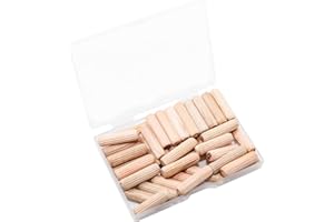 Adyoney 48Pcs 8mm x 30mm / 5/16 Inch x 1.18 Inch Wooden Dowel Pin Fluted Beveled Ends Wooden Pegs Support Shelves