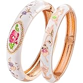 UJOY Vintage Cloisonne Jewelry Handcrafted Bracelets Gorgeous Enameled Flower Plated Cuff Bangles Gifts 88A