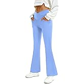 FireSwan Womens Crossover Flare Leggings with Pockets Bootcut High Waisted Yoga Pants Tummy Control Gym Workout Work Pants