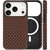 flewfun Magnetic for iPhone 17 Pro Max Case Cute Polka Dot Phone Case, Shockproof Slim TPU and Hard PC Protective Phone Cover Compatible with MagSafe Designed for Women Girls, Brown