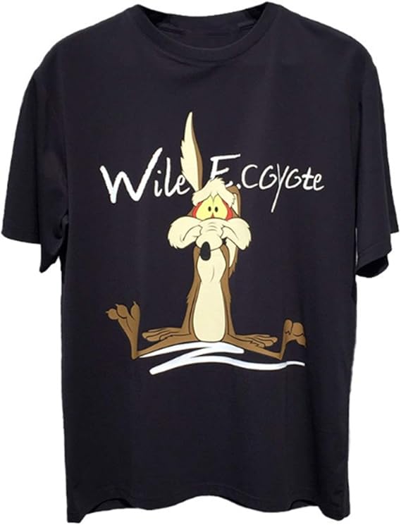 Amazon アニメ ルーニー テューンズ コレクション ワイリー コヨーテ Tシャツ メンズ レディース 綿製 夏服 スポーツ トップス 半袖 プリント 通気性 ファッション ゆったり 丸襟 黒 ブラック Tシャツ カットソー 通販