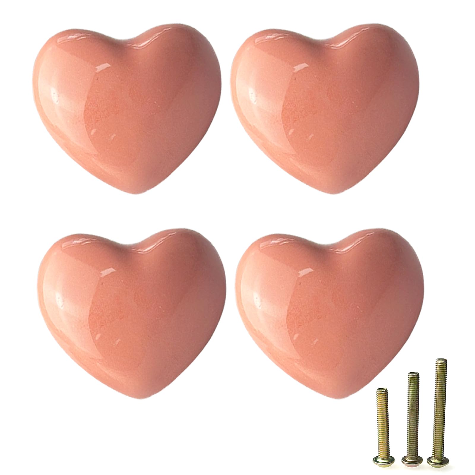 Mimhooy 4 Pack Pink Ceramic Drawer Knobs Decorative Cabinet Knobs, Heart Shaped Cupboard Knobs, Knobs for Cupboards & Draws