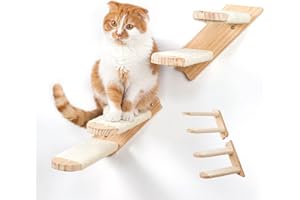 NATUYA Cat Climbing Shelf Wall Mounted Cat Stairs Ladder - 4 Steps Reversible Cat Wall Steps with Sisal Rope for Cats Perch Platform