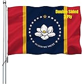 REIDFERR Mississippi Flag 3x5 Outdoor Double Sided - Heavy Duty 3Ply Polyester Mississippi State Flags Long Lasting 4 Rows Hemming MS Flag with 2 Brass Grommets 3 X 5 Ft