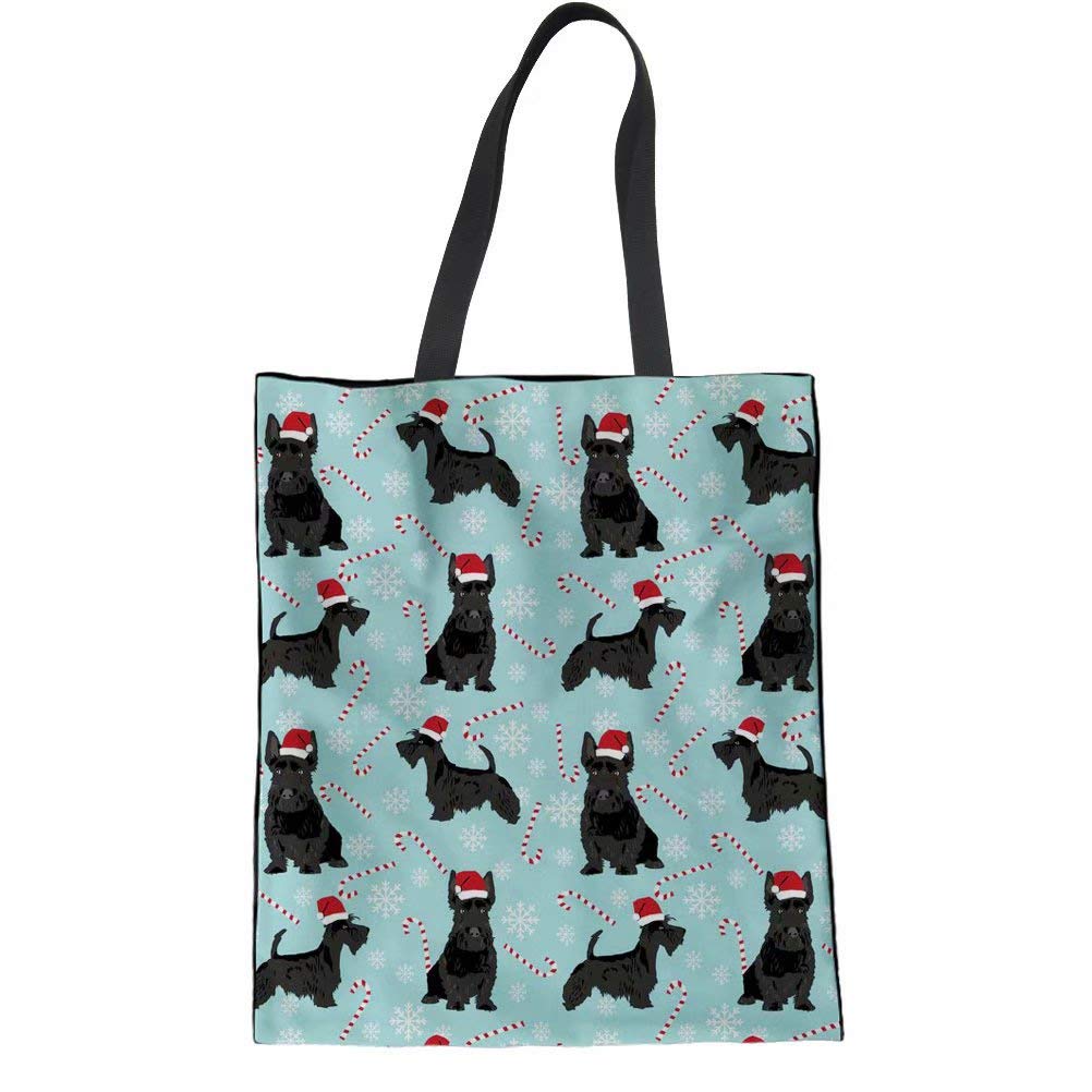 HUGS IDEA Cloth Canvas Bag Shoulder Bags Scottish Terrier Check Pattern Ladies Eco Reusable Shopping Tote