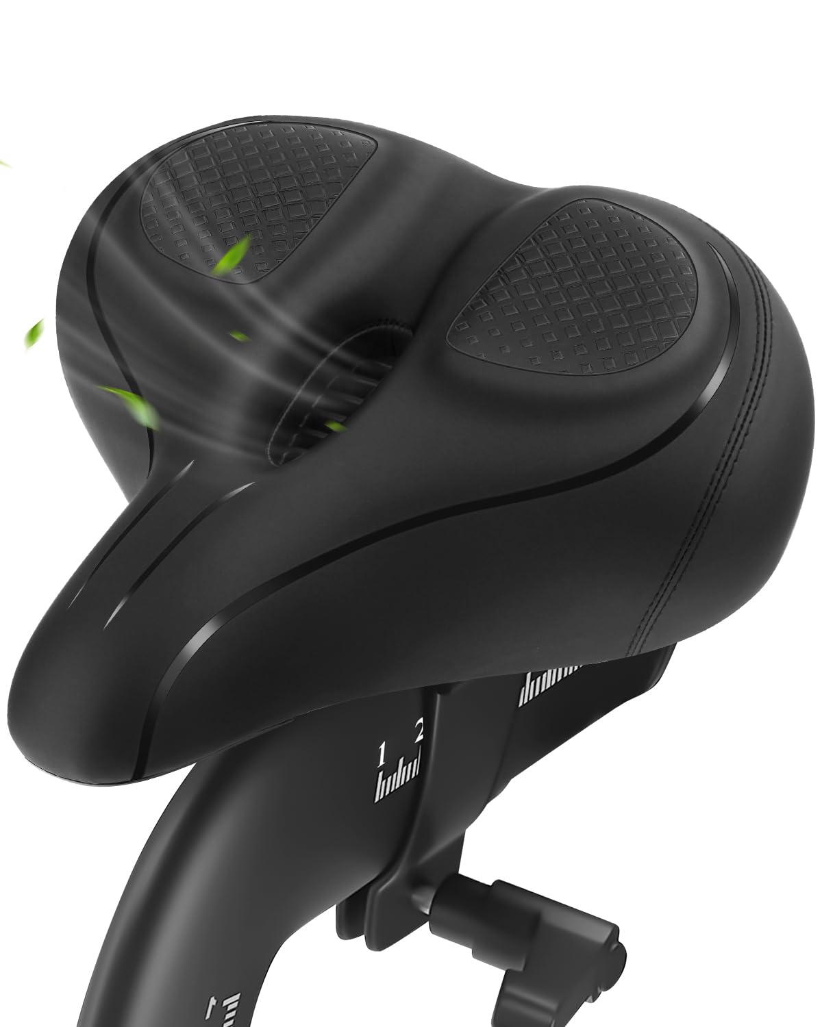 Oversized Bike Seat, Wide Bicycle Seat for Women Men Comfort, Universal Waterproof Bike Saddle Replacement with Safety Reflective Strip for Peloton, Exercise Bikes, Cruiser, City Bikes (All Black New) Image