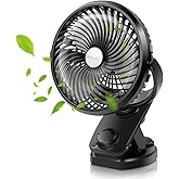 ELZO Clip on Fan, 5000mAh Mini USB Desk Auto Oscillating Small Fan, 360° Rotation Rechargeable Stepless Speed, Super Quiet Po
