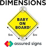 ASSURED SIGNS Baby On Board Sign 2 Pack 5x5 Yellow Suction Cups Car view 2