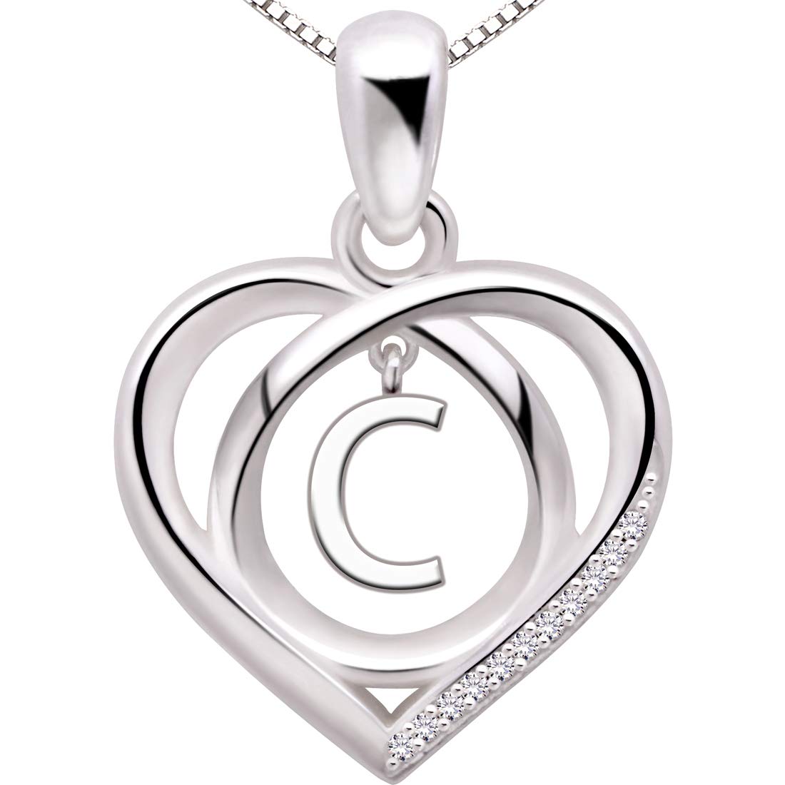 ALOV Jewelry Sterling Silver Initial C Letter Alphabet Love Heart Cubic Zirconia Pendant Necklace — image 1