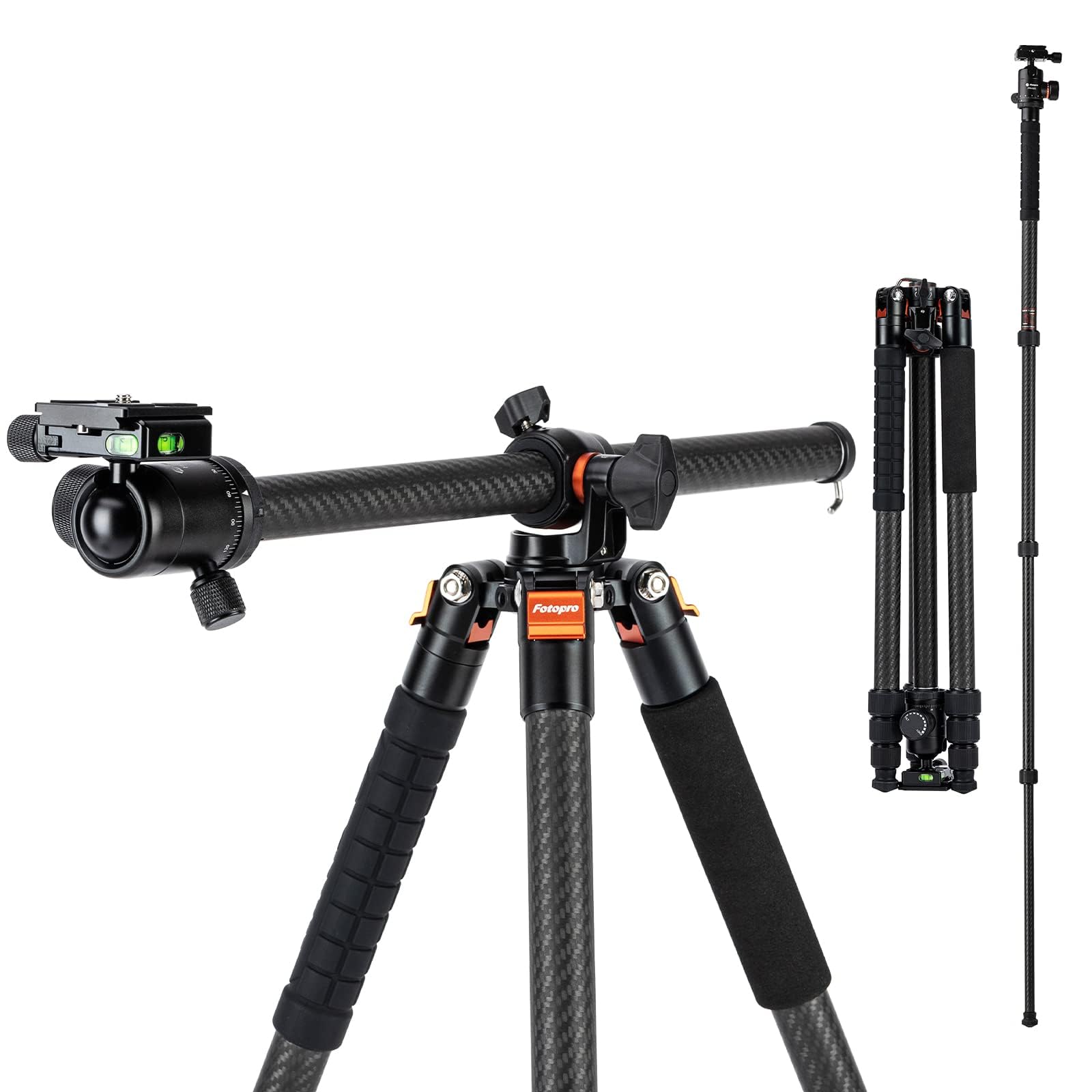 Fotopro Horizontal Camera Tripod 75 Inch Carbon Fiber 360 Degree Ball Head Quick Release Plate DSLR Tripod for Travel Camera Video Camcorder