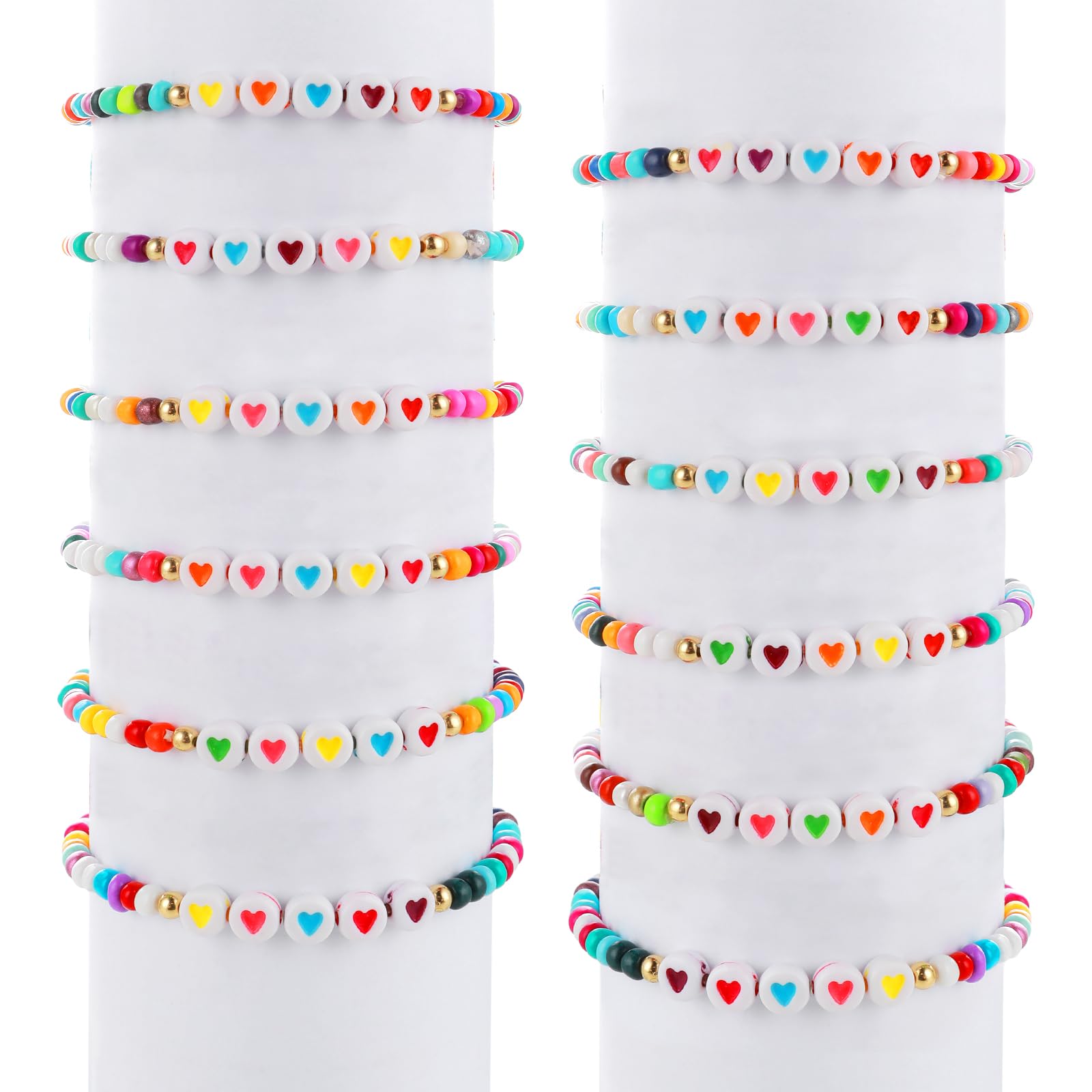 Prasacco 12 Pack Friendship Bracelets - Colorful Beads, Love Heart & Letter Beads, Motivational Bracelets for Girls, Kids, Toddlers & Adults