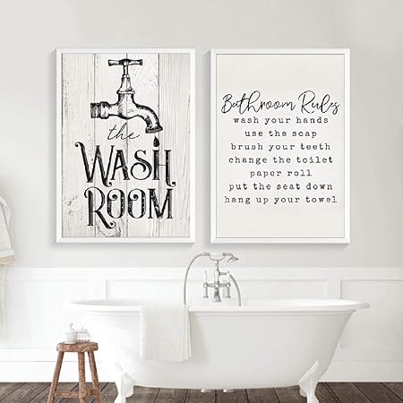 Funny Toilet Posters And Prints Bathroom Rules Canvas Art Printable Paintings Modern Washroom Wall Pictures Art Home Decor 60x80cmx3 No Frame Amazon Co Uk Kitchen Home
