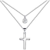 REIOT Cross Necklace for Women, Double Chain Layered Necklace 925 Sterling Silver Cubic Zirconia Pendant, Christmas Mother's Day Birthday Gift 43+5 cm.