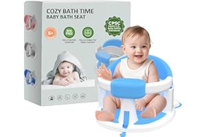 JWPEHOE Baby Bath Seat for Babies 6 Months & Up, 360°Protection Bath Seats for Babies Sitting Up, Lockable Armrests, Non-Slip Comfortable Toddler Bath Seat with Soft Cushion