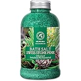 Pine Bath Salt w/Natural Swiss Stone Pine Essential Oil 21.16 Oz - Pinus Cembra - Natural Bath Sea Salts - Coniferous Salts - Best for Bath - Good Sleep - Relaxing - Body Care - Beauty - Aromatherapy