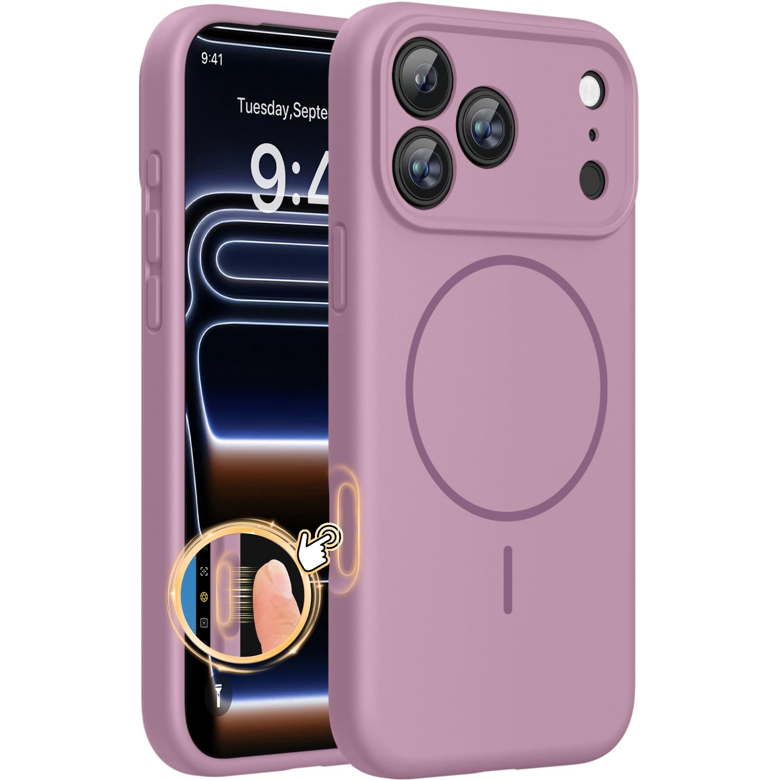 Photo 1 of Miracase Magnetic for 17 Pro Max Case, Compatible with MagSafe, Integrated Silicone Camera Control Cover, 3.0mm Thicken Shockproof Drop Protection Phone Case for 17 ProMax, Blackcurrant