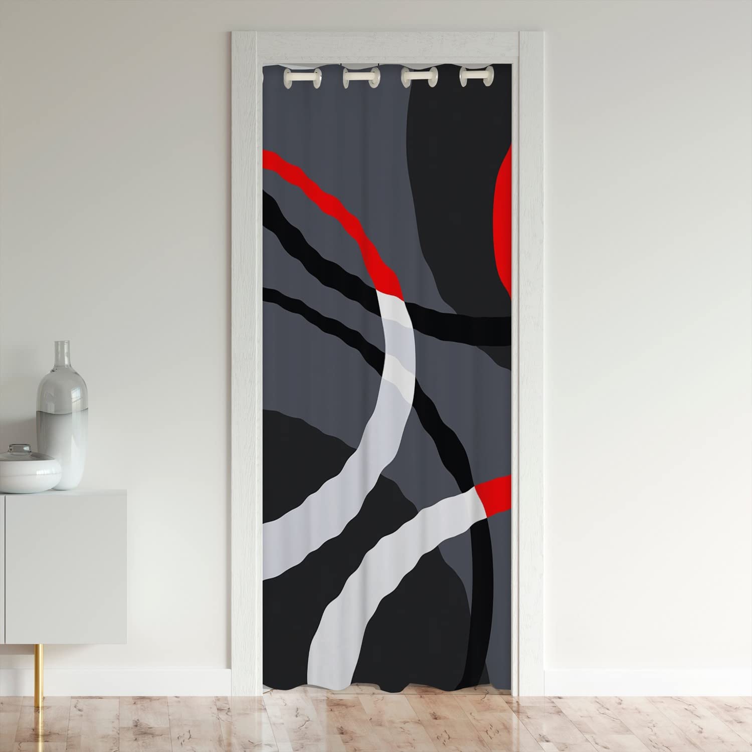 Loussiesd Geometric Circle Door Curtain Doorway Privacy Red Grey and Black Closet Door Cover Curtain Darkening Blackout Curtain Abstract Art Modern Luxury 132x203cm 1 Panel