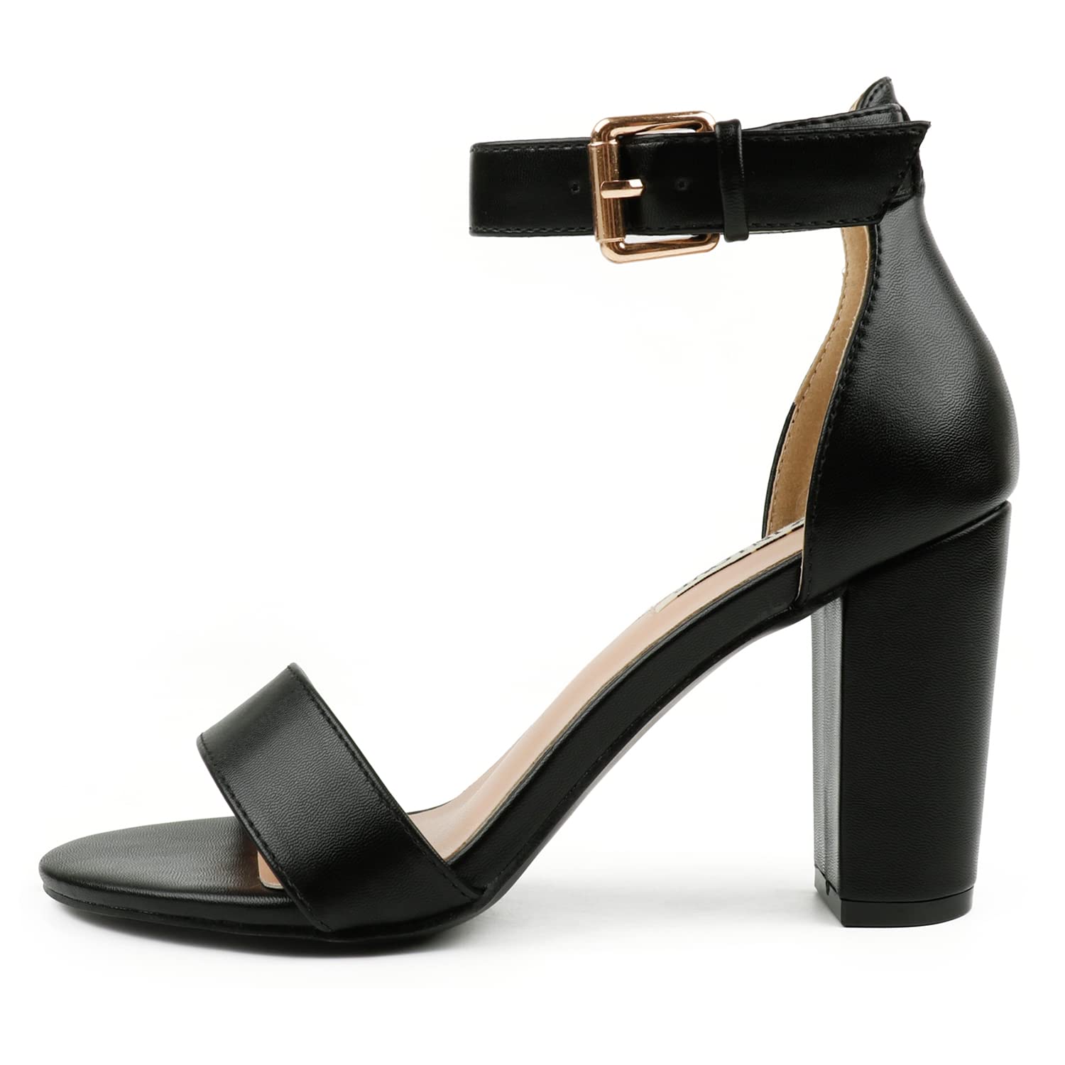 Photo 1 of (see all images) JOY IN LOVE Womens 3.5" Chunky Block High Heels Ankle Strap Heeled Sandals Black-PU US7.5