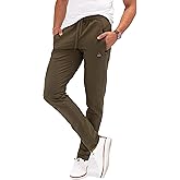 SCR Medium Sweatpants for Tall Men - Long Length Athletic Joggers Sweat Pants with Zipper Pockets and Open Bottom, Drawstring, 32Wx33L, Tapered, Khaki Green