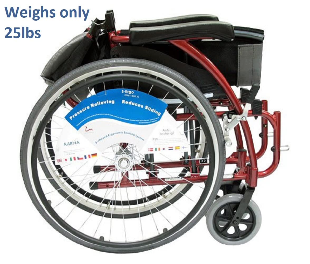 Karman S-115 25 lbs Ultra Light Ergonomic Wheelchair with Removable Footrest Red Color