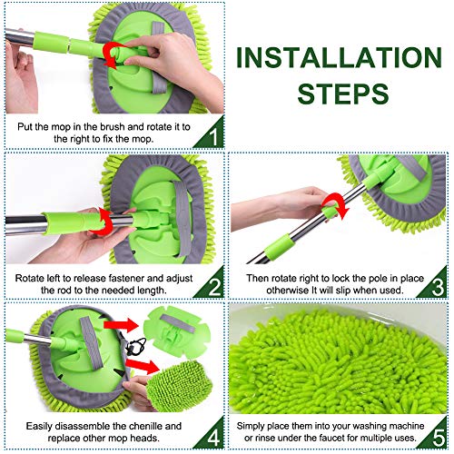 MINLUK Car Wash Mop Mitt, 2in1 Chenille Microfiber Car Cleaning Kit